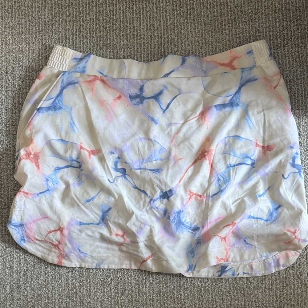 Birdies White Skirt with Blue & Pink Watercolor Print